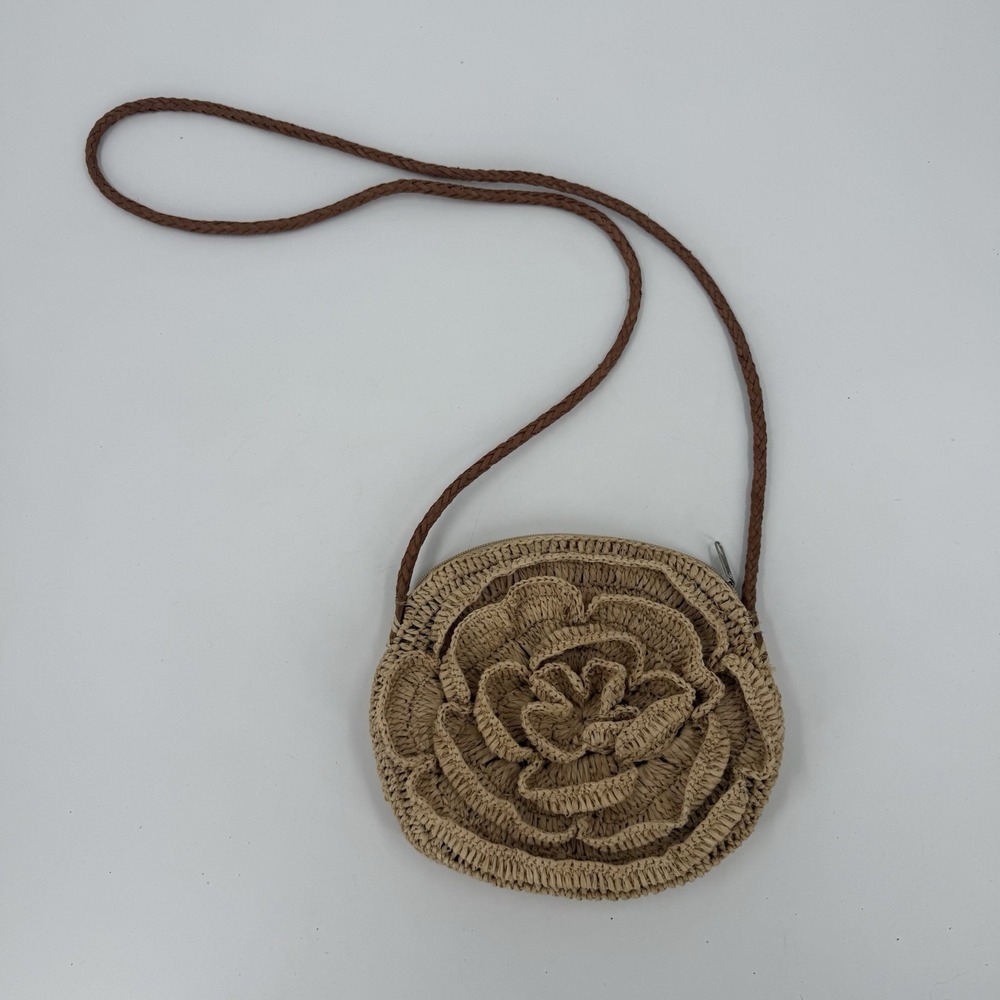 Mar Y Sol Charlotte Raffia Flower Crossbody Bag Straw Floral Beige Purse
